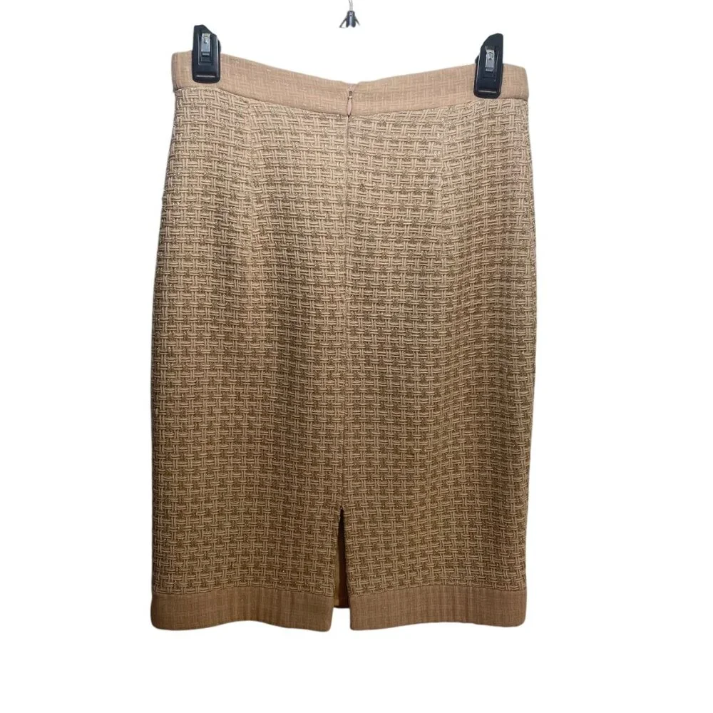 Vtg Milly‎ Wool Silk Pencil Skirt Women 2 Nude Gold Tweed Old Money Made In USA